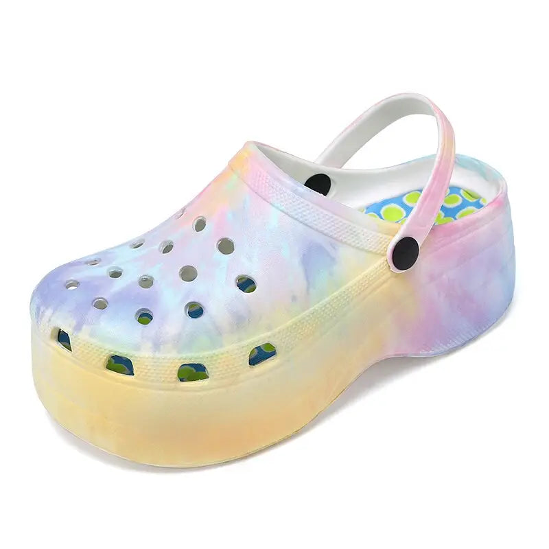 Platform Clogs Rainbow Print High Heel Sandals Euro Size