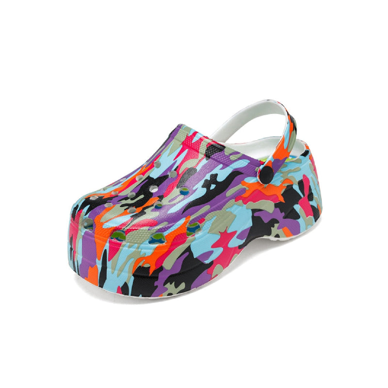 Platform Clogs Rainbow Print High Heel Sandals
