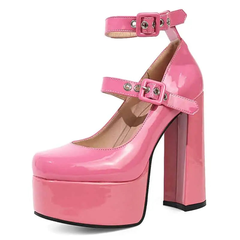 Platform Heeled Shoes Buckle Straps - Pink / 5 - shoes