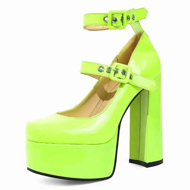 Platform Heeled Shoes Buckle Straps - Yellow / 5 - shoes