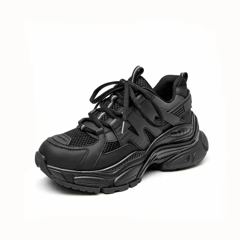 Platform Lace Up Round Toe Sneakers Euro Size Black / 5