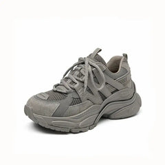 Platform Lace Up Round Toe Sneakers Euro Size Gray / 5