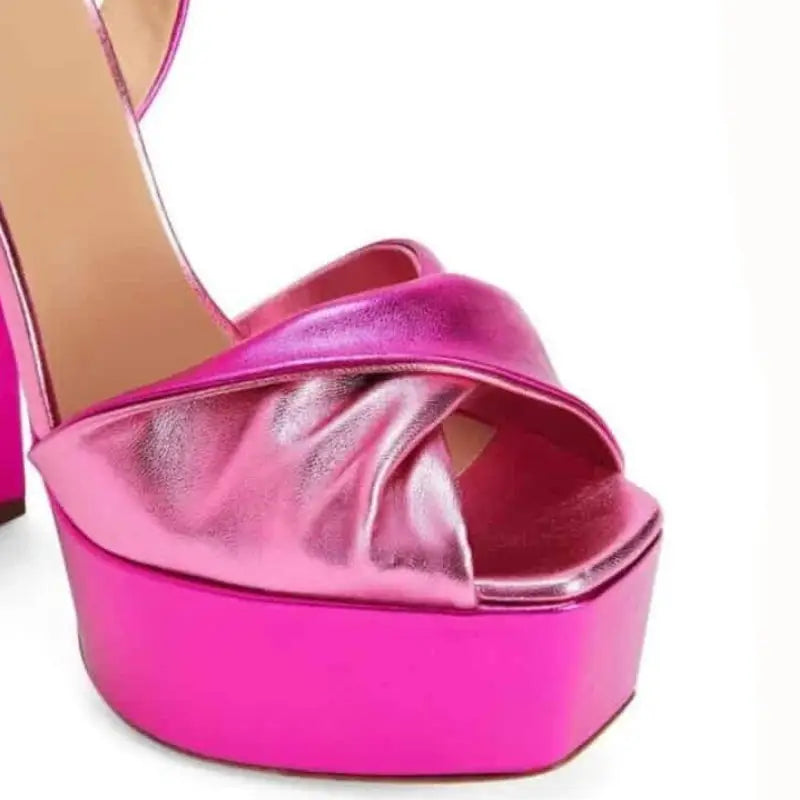 Platform Metallic Square High Heel Open Toe Pumps Euro Size