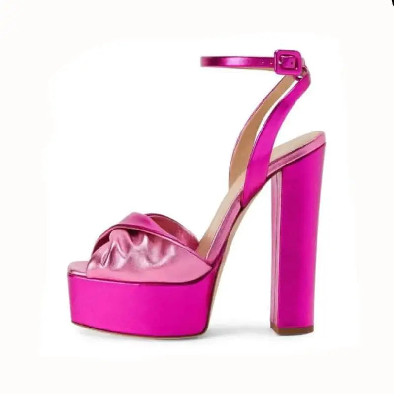 Platform Metallic Square High Heel Open Toe Pumps Euro Size