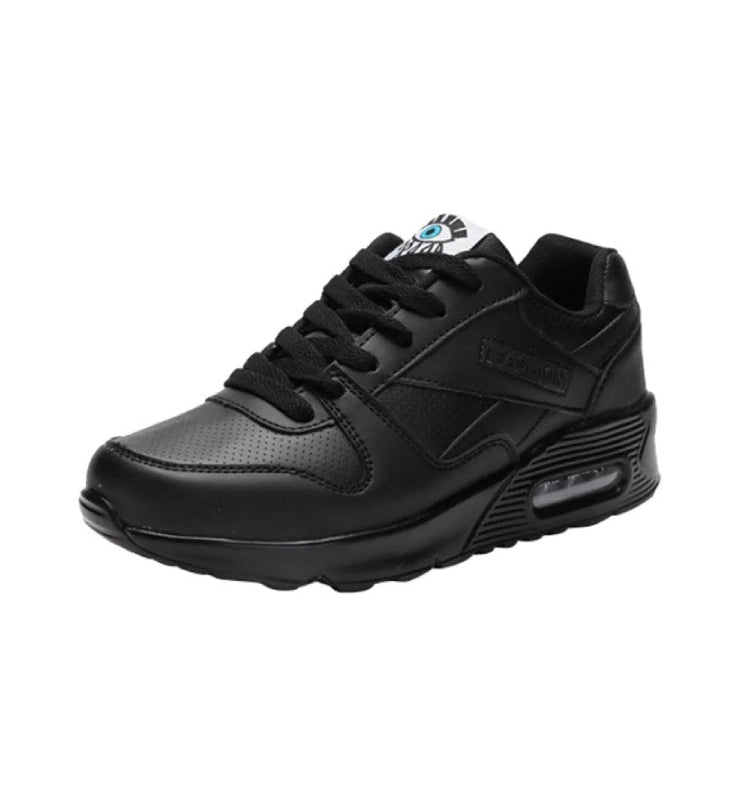 Platform PU Vegan Lace Up Sneakers - Black / 34