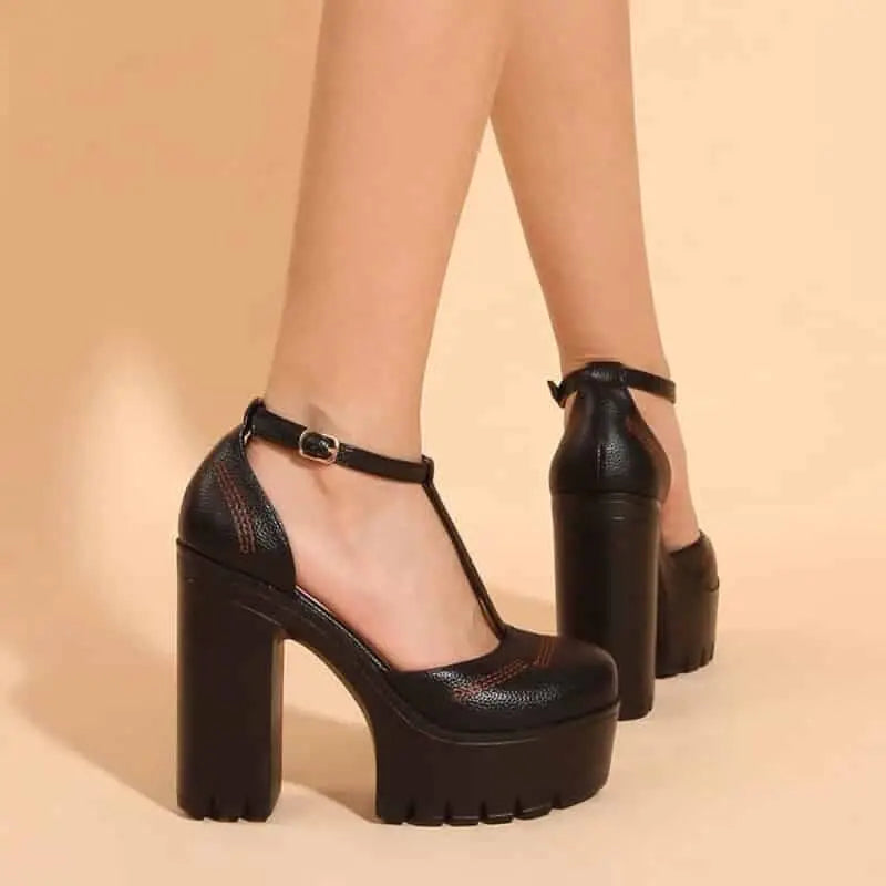 Platform Round Toe Ankle Strap Pumps for Women