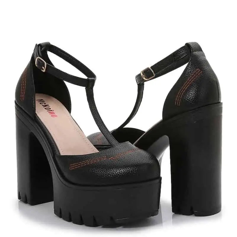 Platform Round Toe Ankle Strap Pumps for Women