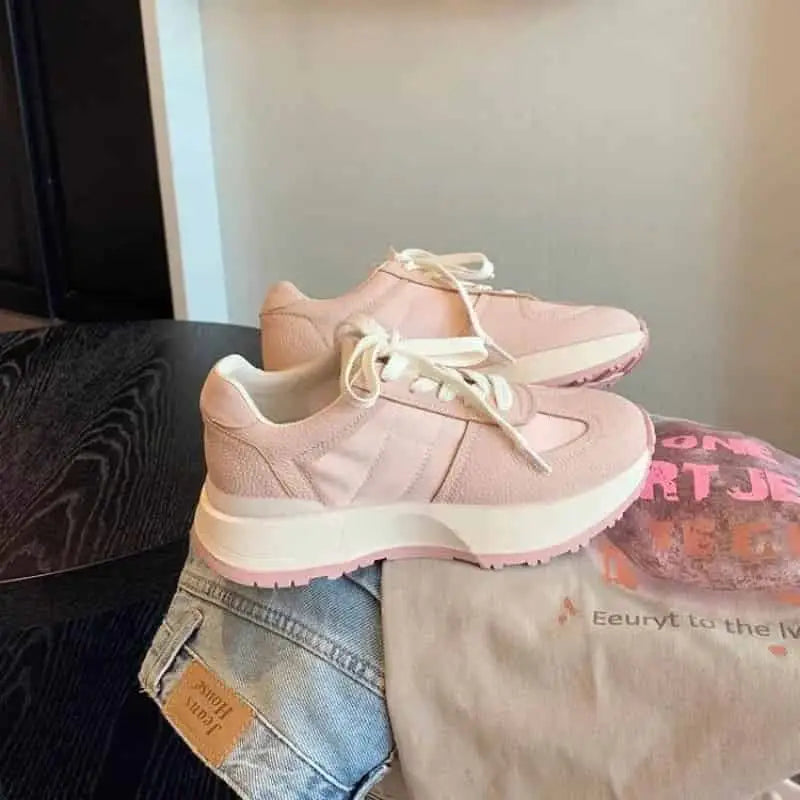 Platform Suede Slip Lace Up Sneakers Euro Size Pink / 35