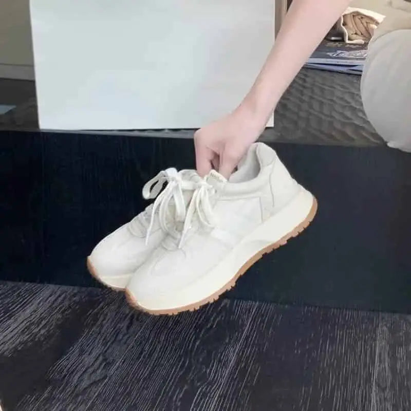 Platform Suede Slip Lace Up Sneakers Euro Size White / 35