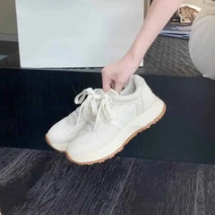 Platform Suede Slip Lace Up Sneakers Euro Size White / 35