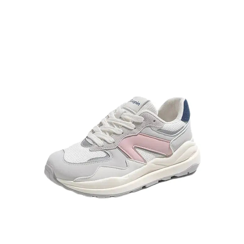 Platform Suede Thick Sole Lace Up Sneakers - Grey Pink / 35