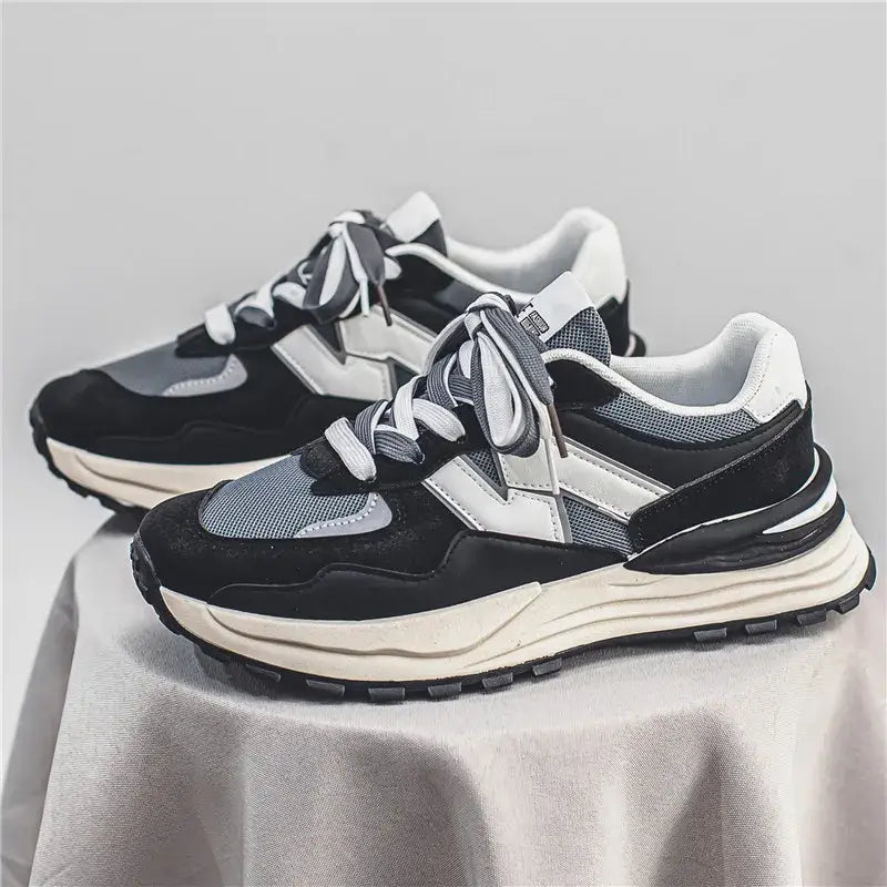 Platform Vulcanize Double Lace Up Sneakers - Black Grey / 39