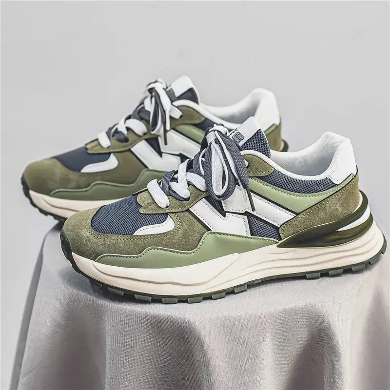 Platform Vulcanize Double Lace Up Sneakers - Khaki Green