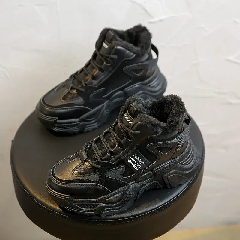 Platform Warm Vulcanized Sneakers - Black Plush / 35 - Shoes