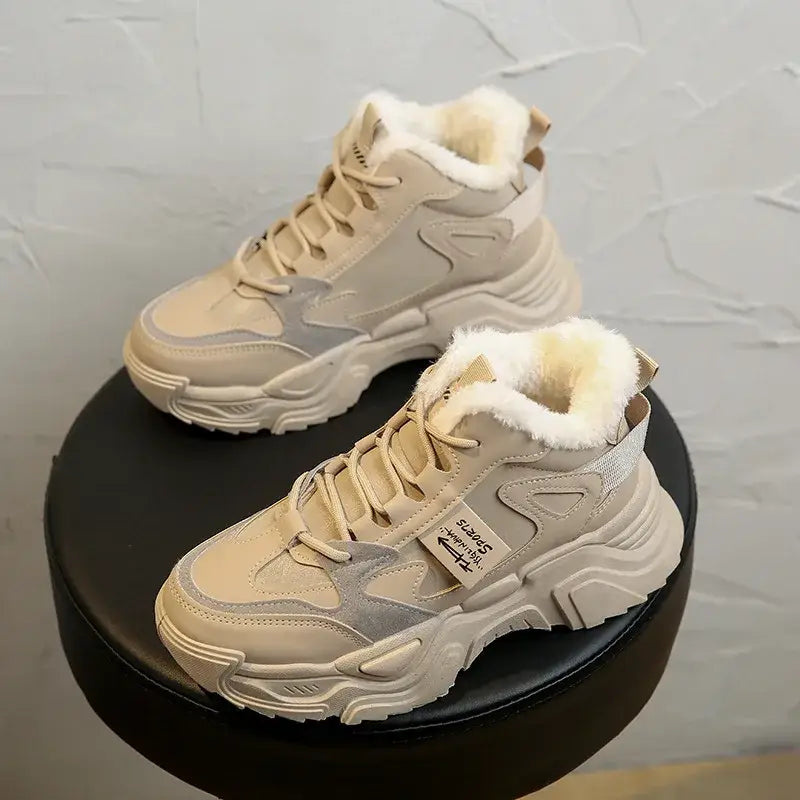 Platform Warm Vulcanized Sneakers - Khaki Plush / 35 - Shoes