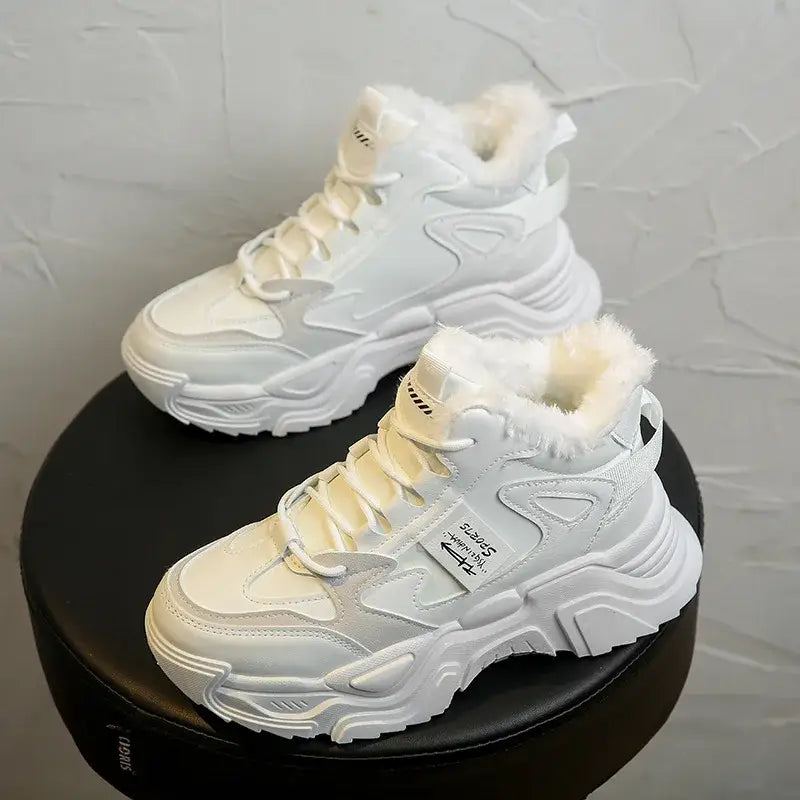 Platform Warm Vulcanized Sneakers - White Plush / 35 - Shoes