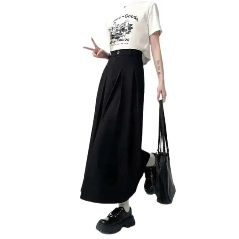 Pleated High Waist A Line Long Skirt