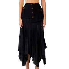 Pleated Irregular Solid Color Long Skirt