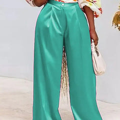 Plus Size Waistband Wide Leg Satin Pants