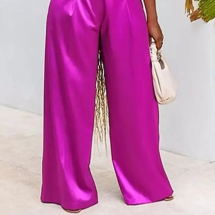 Plus Size Wide Leg Satin Pants with Comfort Waistband