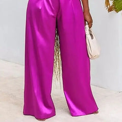 Plus Size Wide Leg Satin Pants with Comfort Waistband