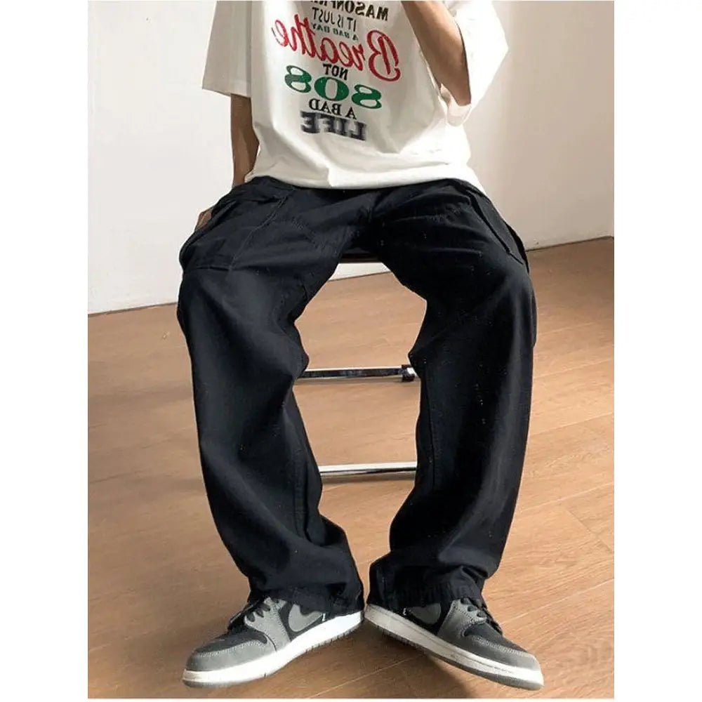 Pocket Baggy Cargo Pants with Belt in Beige or Black