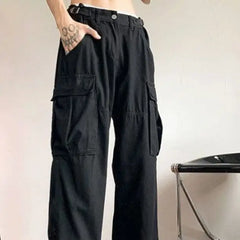 Pocket Baggy Cargo Pants with Belt in Beige or Black