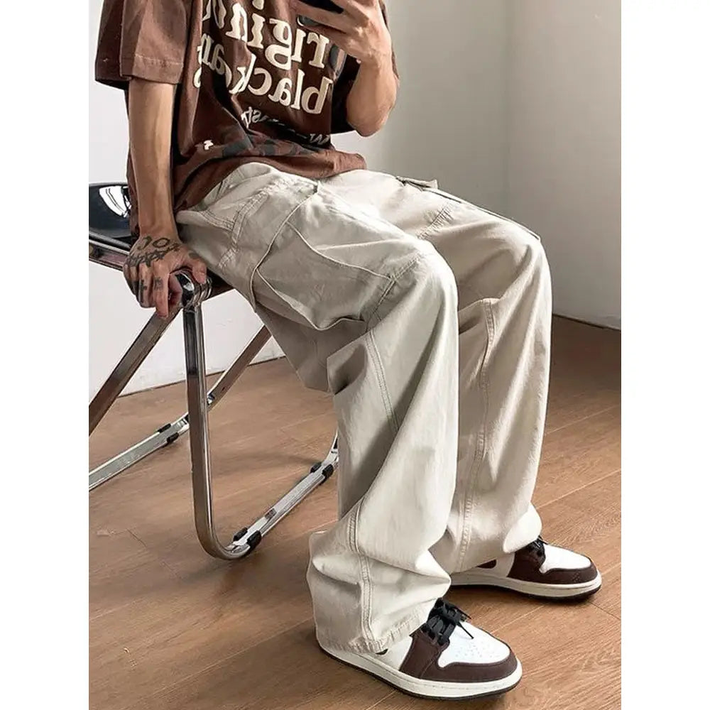 Pocket Baggy Cargo Pants with Belt in Beige or Black