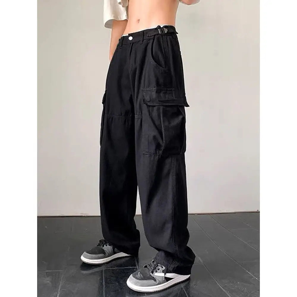 Pocket Baggy Cargo Pants with Belt in Beige or Black / S