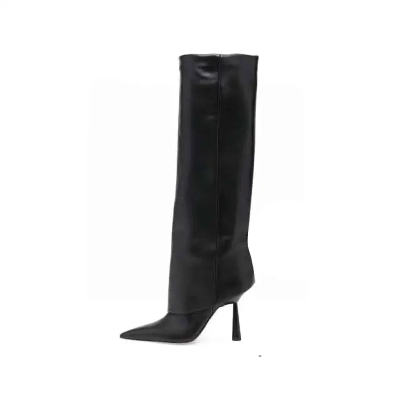Pointed Toe High Heel Knee Length Boots Euro Size Black / 34