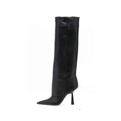 Pointed Toe High Heel Knee Length Boots Euro Size Black / 34