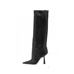 Pointed Toe Thin High Heel Knee Length Boots - Black / 34