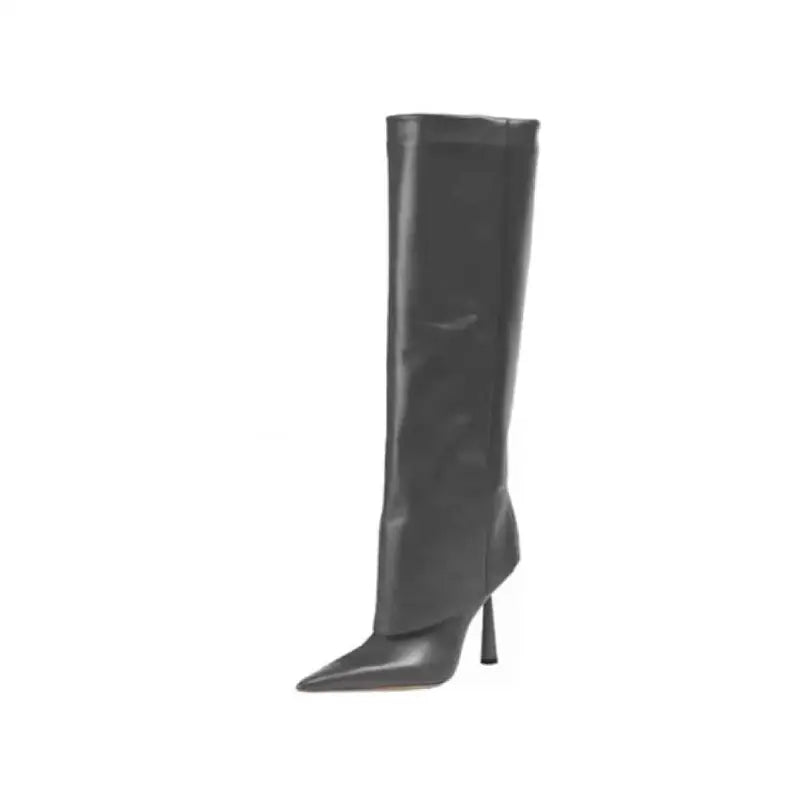 Pointed Toe Thin High Heel Knee Length Boots - Grey / 34