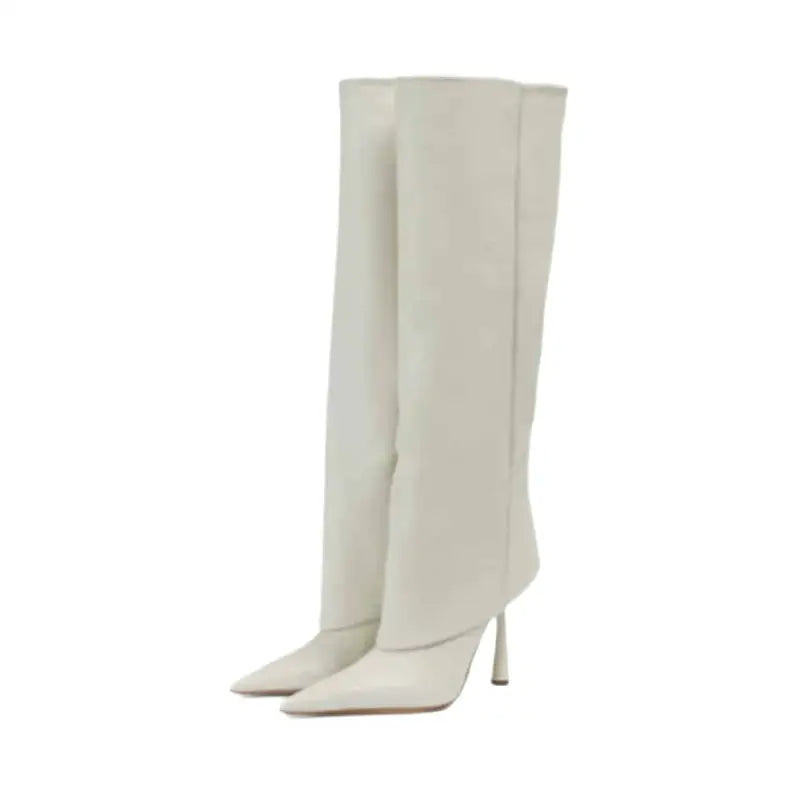 Pointed Toe Thin High Heel Knee Length Boots - White / 34