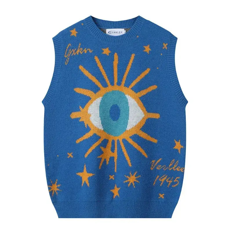 Polyester Acrylic Oversized Eye Print Star Vest