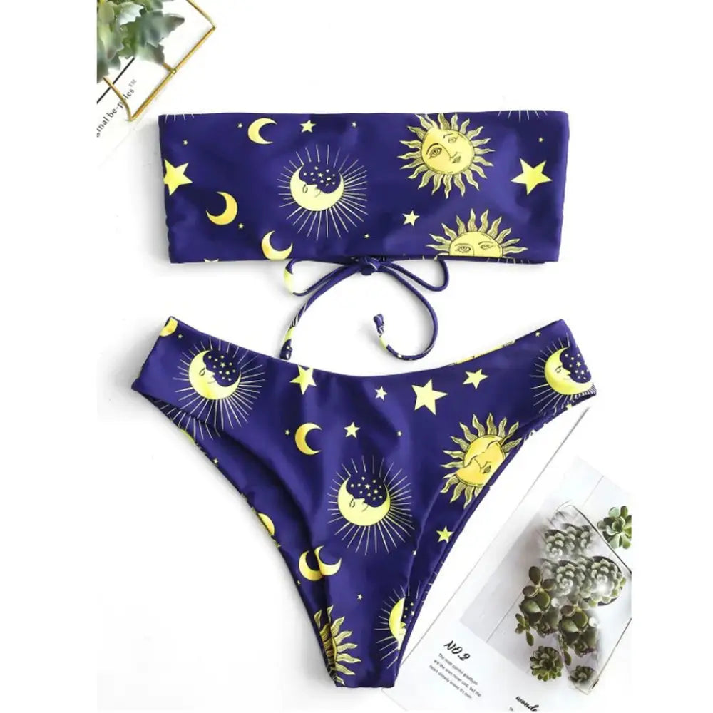 Polyester Aesthetic Sun and Moon Bikini Top
