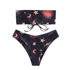 Polyester Aesthetic Sun and Moon Bikini Top Black / M