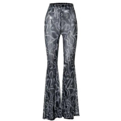 Polyester Black Neon Greent Flare Long Pants Gray / S