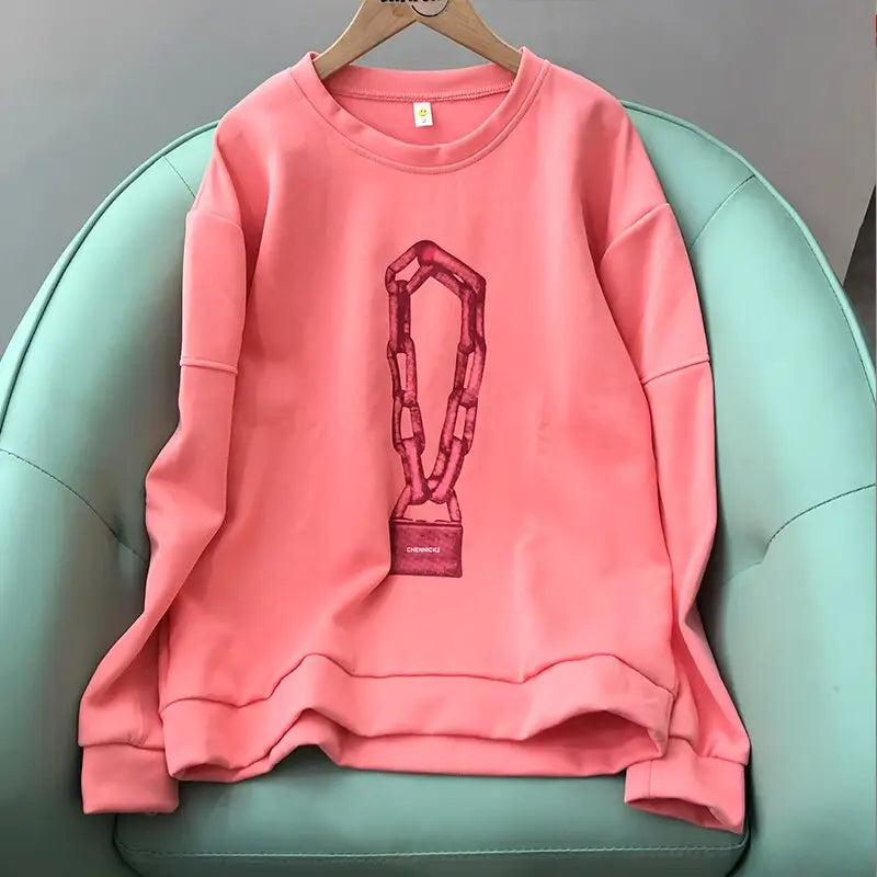 Polyester Chain Long Sleeve Cute Sweatshirt