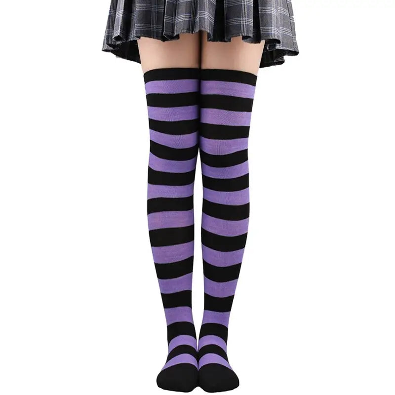 Polyester Colorful Rainbow Striped Long Socks Dark