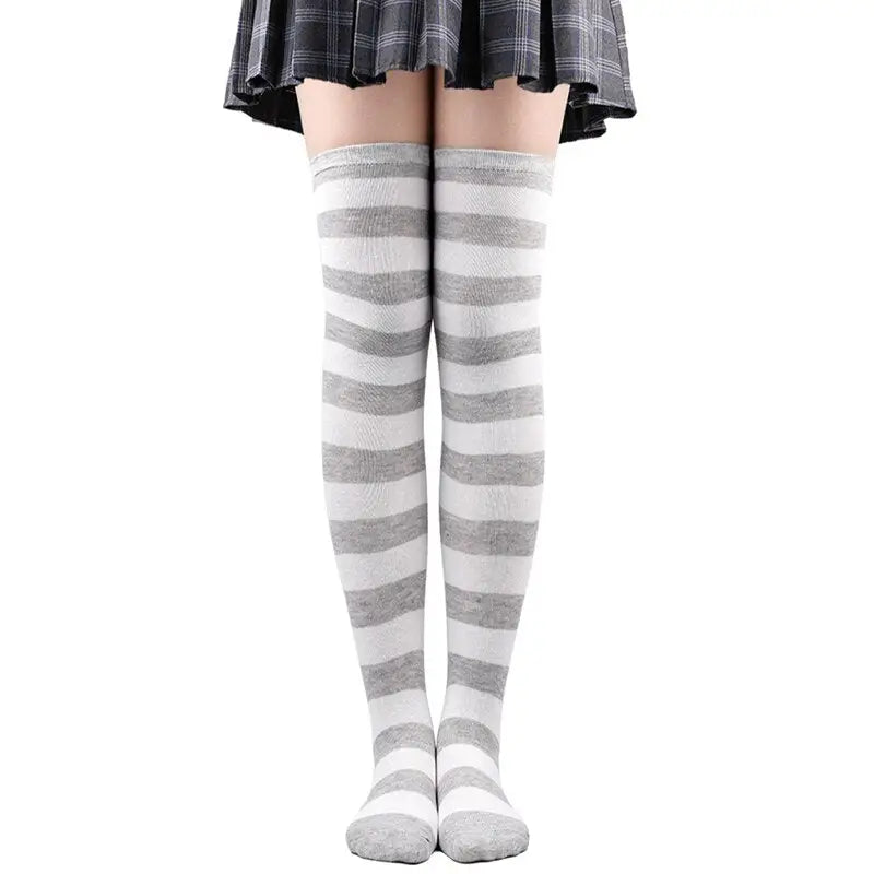 Polyester Colorful Rainbow Striped Long Socks Gray_White