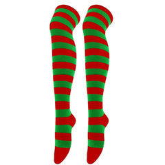 Polyester Colorful Rainbow Striped Long Socks Green-Red