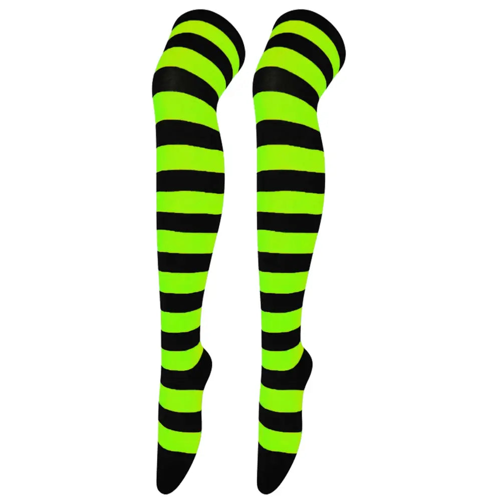 Polyester Colorful Rainbow Striped Long Socks Neon Green