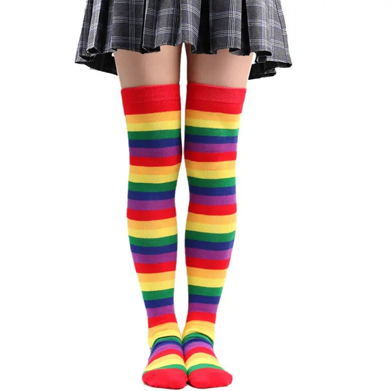 Polyester Colorful Rainbow Striped Long Socks Red / One Size