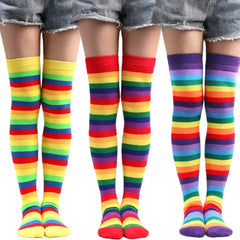 Polyester Colorful Rainbow Striped Long Socks