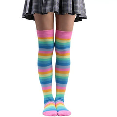 Polyester Colorful Rainbow Striped Long Socks