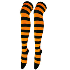 Polyester Colorful Rainbow Striped Long Socks Yellow-Black.
