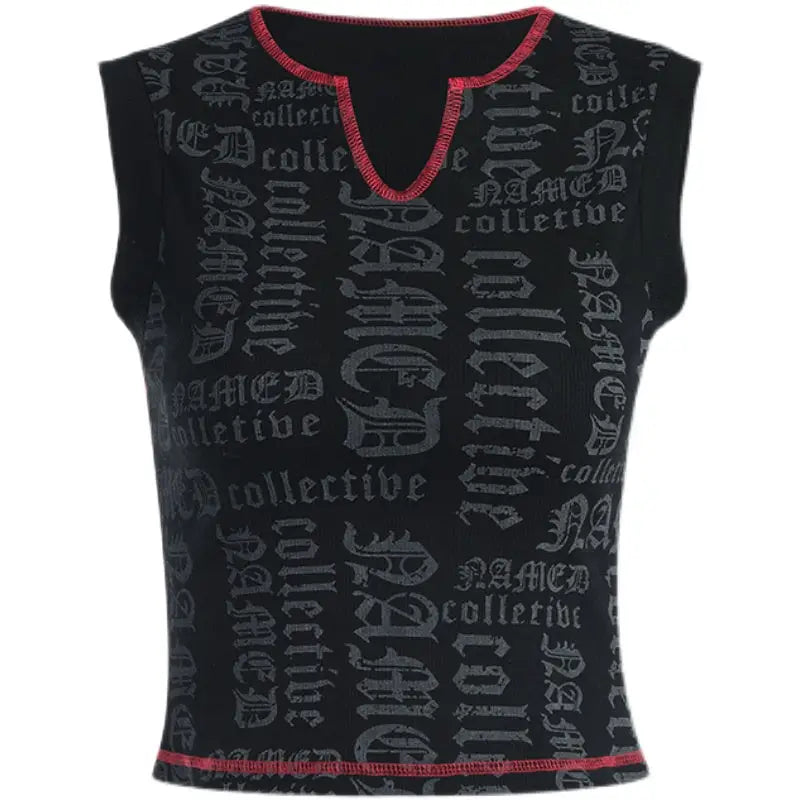 Polyester Cotton Gothic Letters Tank Top Black / S