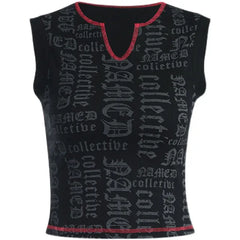 Polyester Cotton Gothic Letters Tank Top Black / S