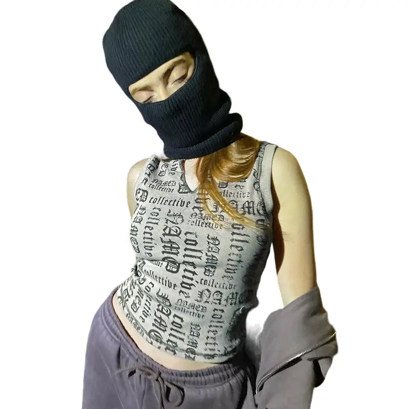 Polyester Cotton Gothic Letters Tank Top Gray / S